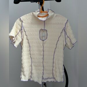 Women’s Cream Shirt with Purple Accents and Jewelled cross insert